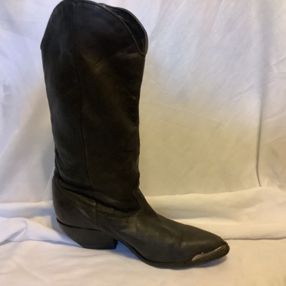 Vintage size 8 Western style black leather fringe cowboy boots made in USA - Picture 9 of 16
